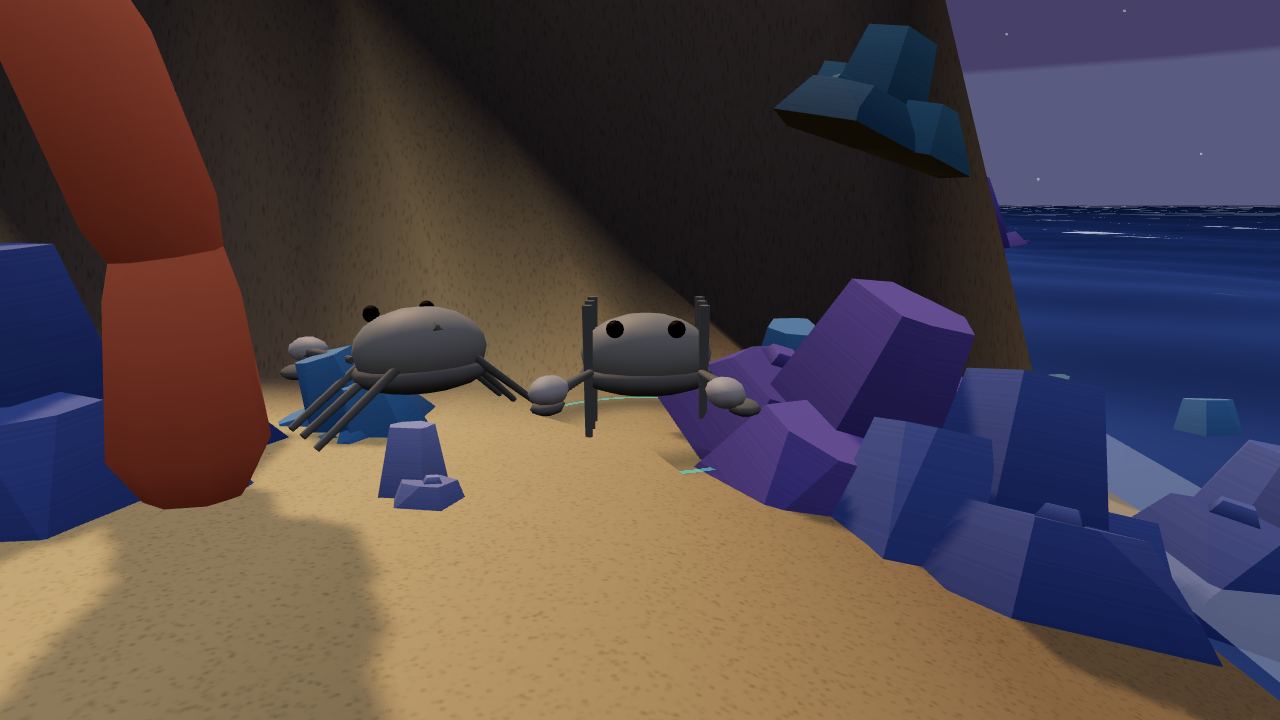 Old Pinchy, a big grey crab, in his pool