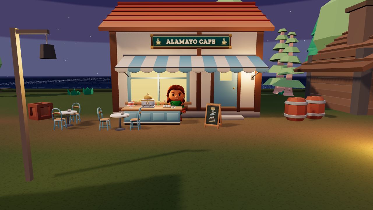 The Alamayo Cafe with a red door, and Tansy by it